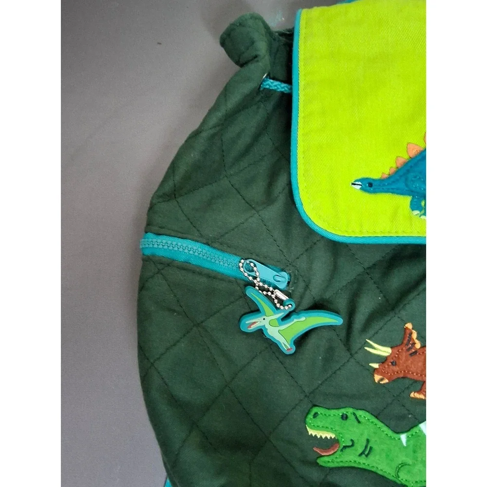 Stephen Joseph Kids Quilted Dinosaur Backpack Green Teal T-Rex Drawstring Bag